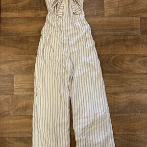 Abercrombie & Fitch Cream and Tan Striped Jumpsuit